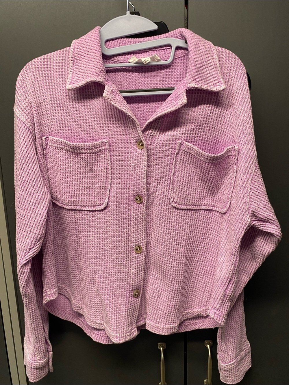 Relaxed Waffle Button-Down Shirt in Lavender